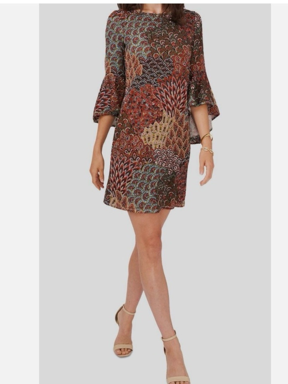 MSK Petite Multicolor Printed Bell-Sleeve Shift Dress